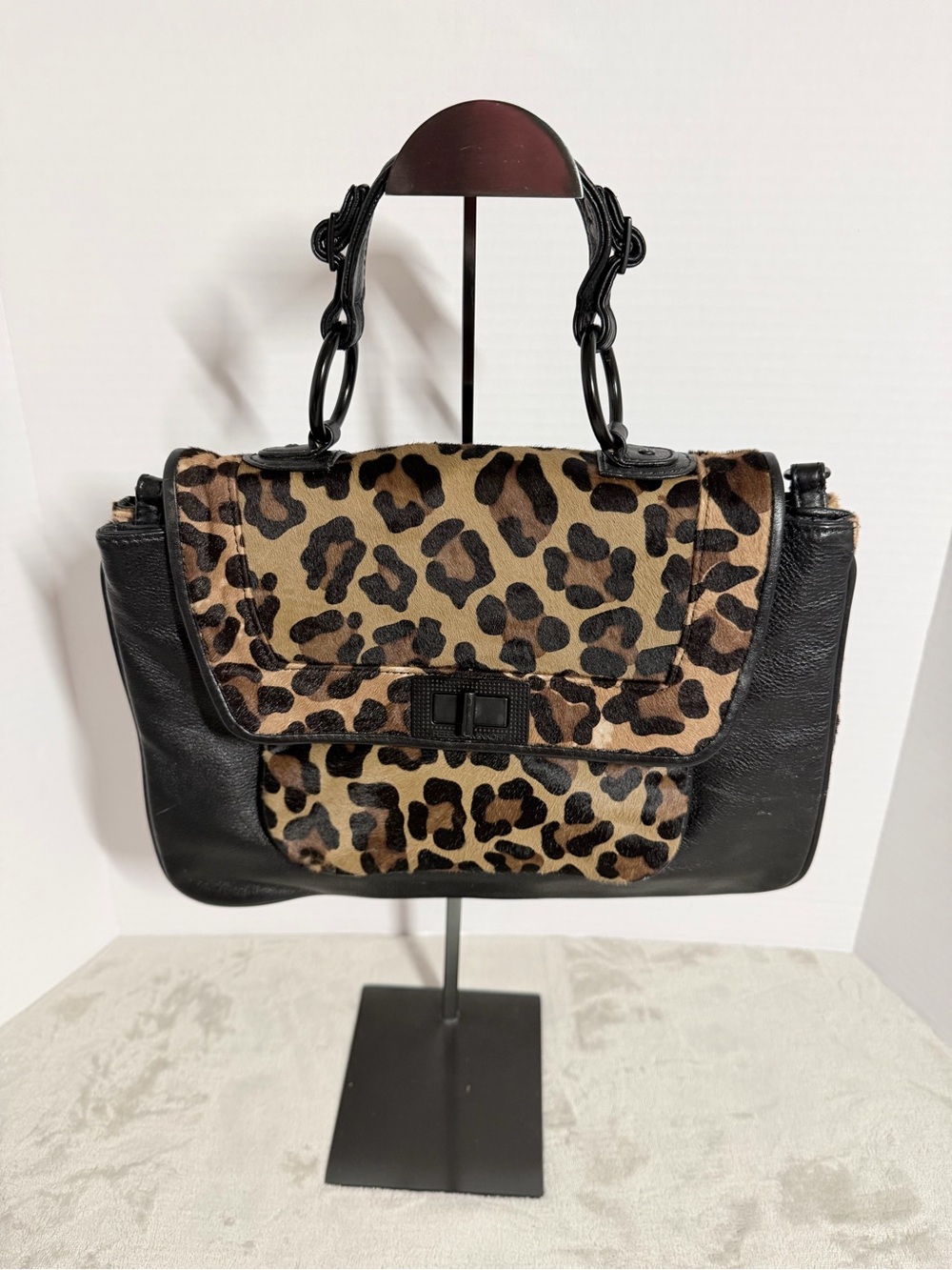 Rebecca Minkoff Leopard Print and Black Top-Handle Satchel